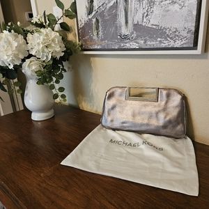 Michael Kors silver clutch with dustbag